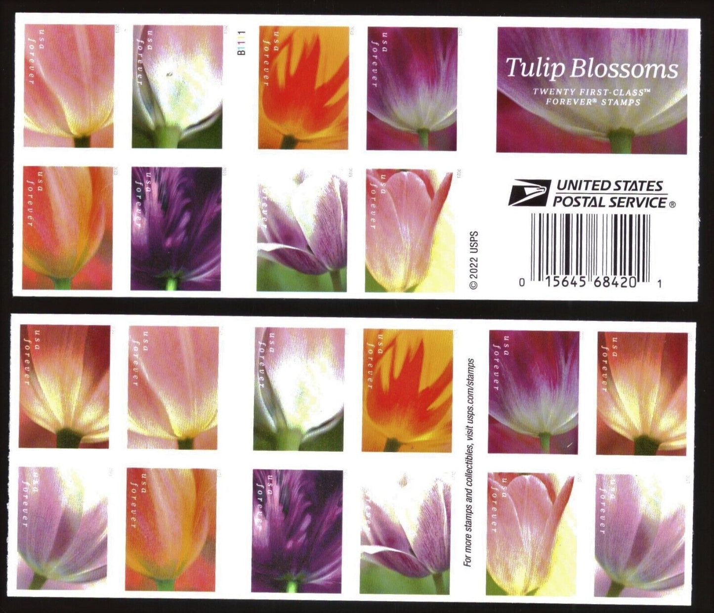 Forever Stamps First Class Postage Stamps Tulip Blossoms 100pcs/Pack ~5 Sheets of 20 (100 total mailing stamps)