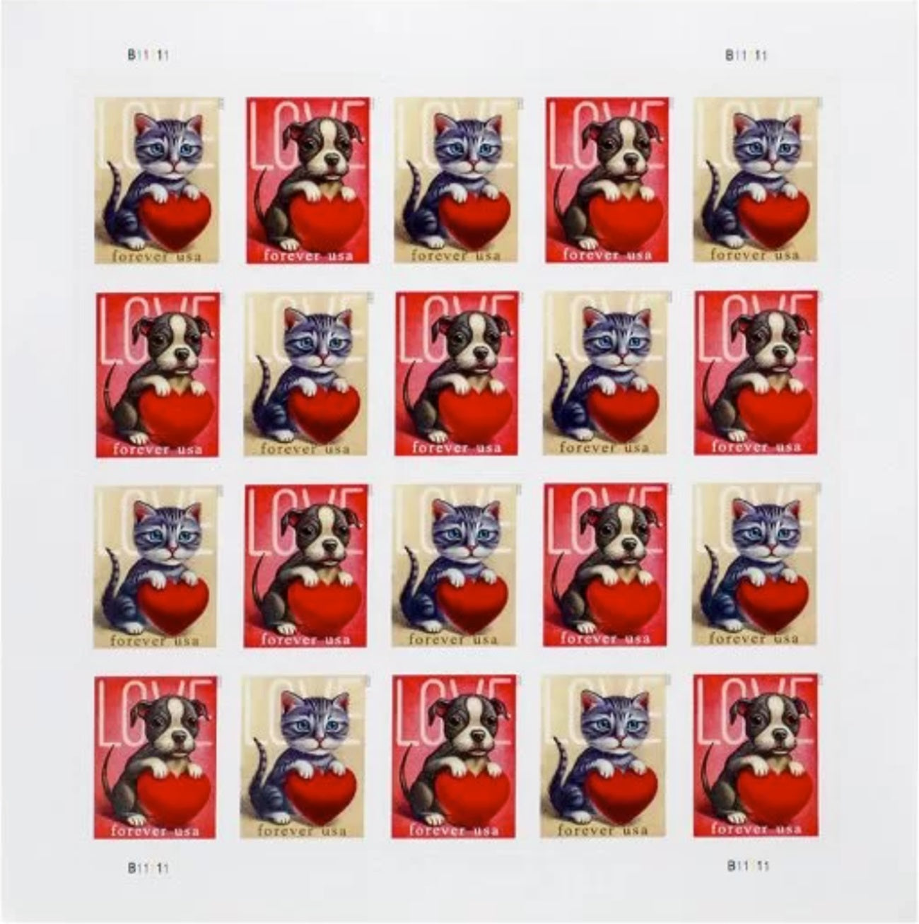 "LOVE" Puppies & Kittens USPS First Class Forever Postage Stamps 5 Sheets of 20 (100 total mailing stamps)