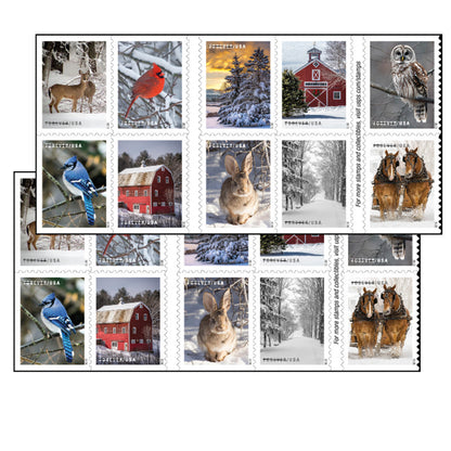 "Winter Scenes" USPS First Class Forever Postage Stamps 5 Sheets of 20 (100 total mailing stamps)