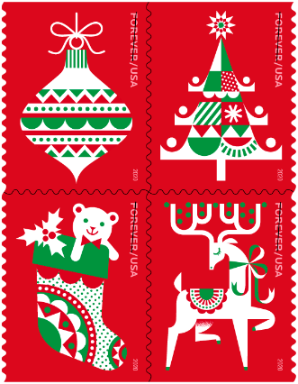 Holiday Delights USPS First Class Forever Postage Stamps 5 Sheets of 20 (100 total mailing stamps)